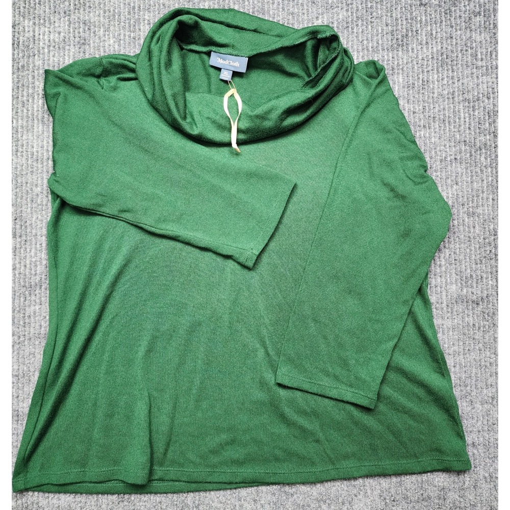 ModCloth Green Cowl Neck Knit Top 3/4 Sleeve XL Forest Green Ribbed Pullover
